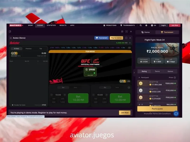 O Aviator está disponível no casino Batery