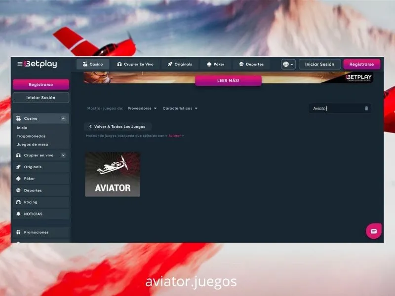 O Aviator está disponível no casino Betplay