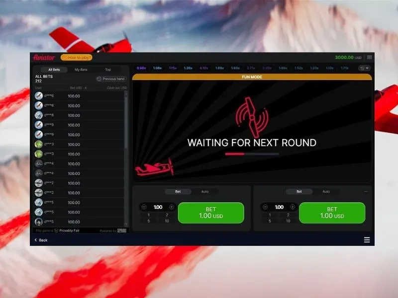 Interface do modo demo do Aviator com créditos virtuais prontos para prática sem risco financeiro