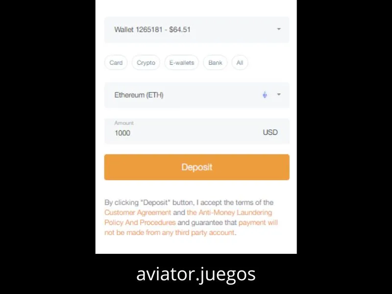 Processo para levantar prémios do Aviator para uma carteira Ethereum