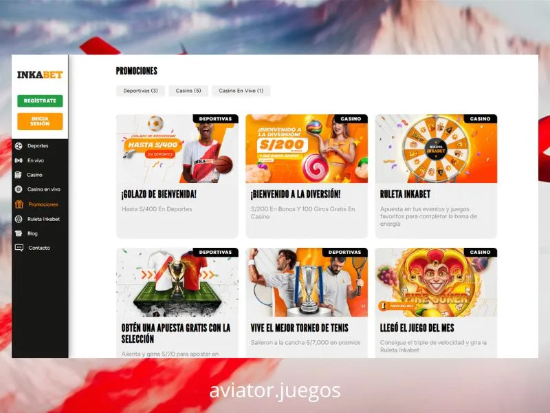 Detalle del bono escalonado y Ruleta exclusiva de Inkabet aplicable a Aviator