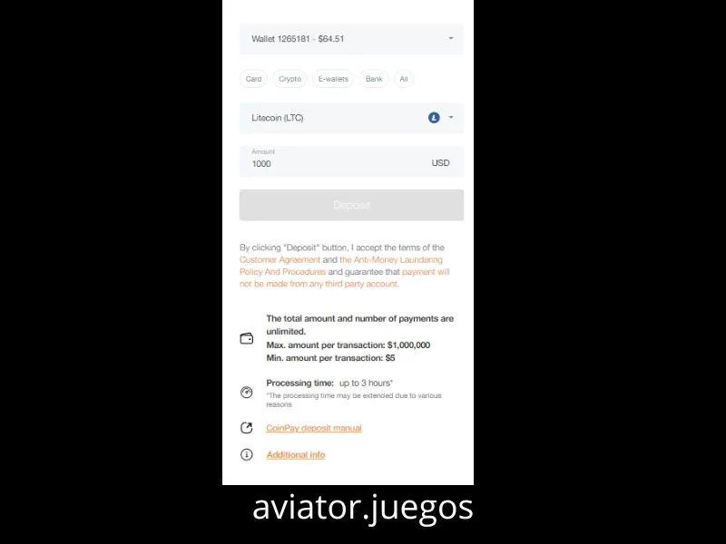 Processo para levantar os prémios do Aviator para a sua própria carteira Litecoin