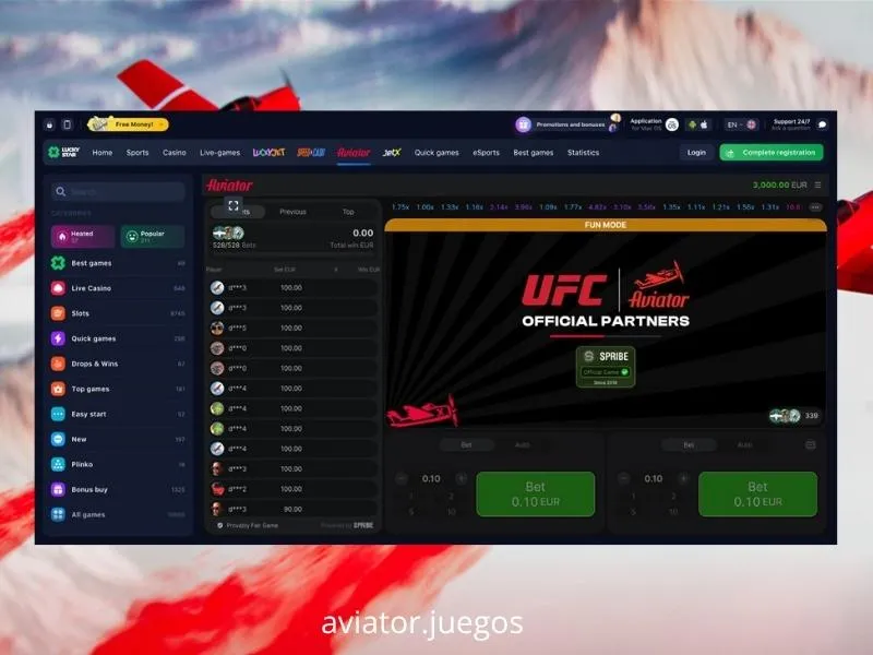 O Aviator está disponível no casino Lucky Star