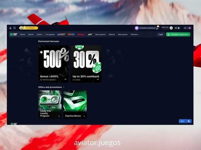 Infografia do bónus de boas-vindas de 500% em quatro depósitos e das promoções permanentes do Lucky Star