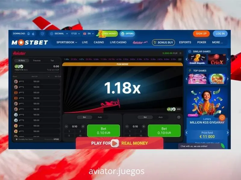O Aviator está disponível no casino Mostbet