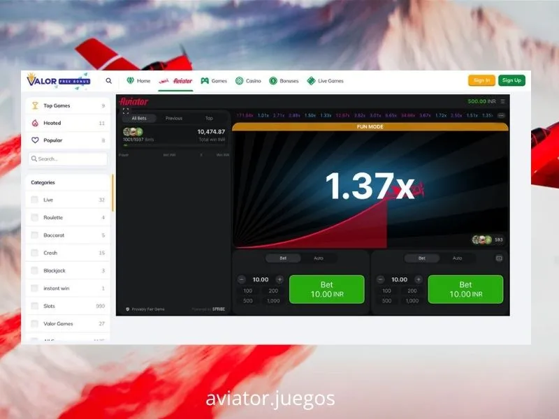 O Aviator está disponível no casino ValorBet