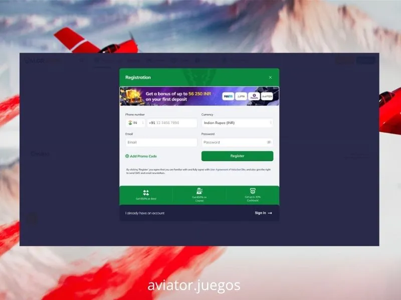 Página inicial do casino ValorBet com secção do Aviator em destaque para jogadores lusófonos