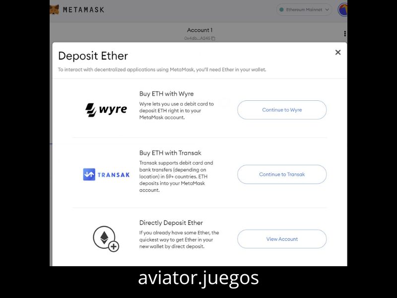 Recarga tu depósito en Aviator a través de Ethereum